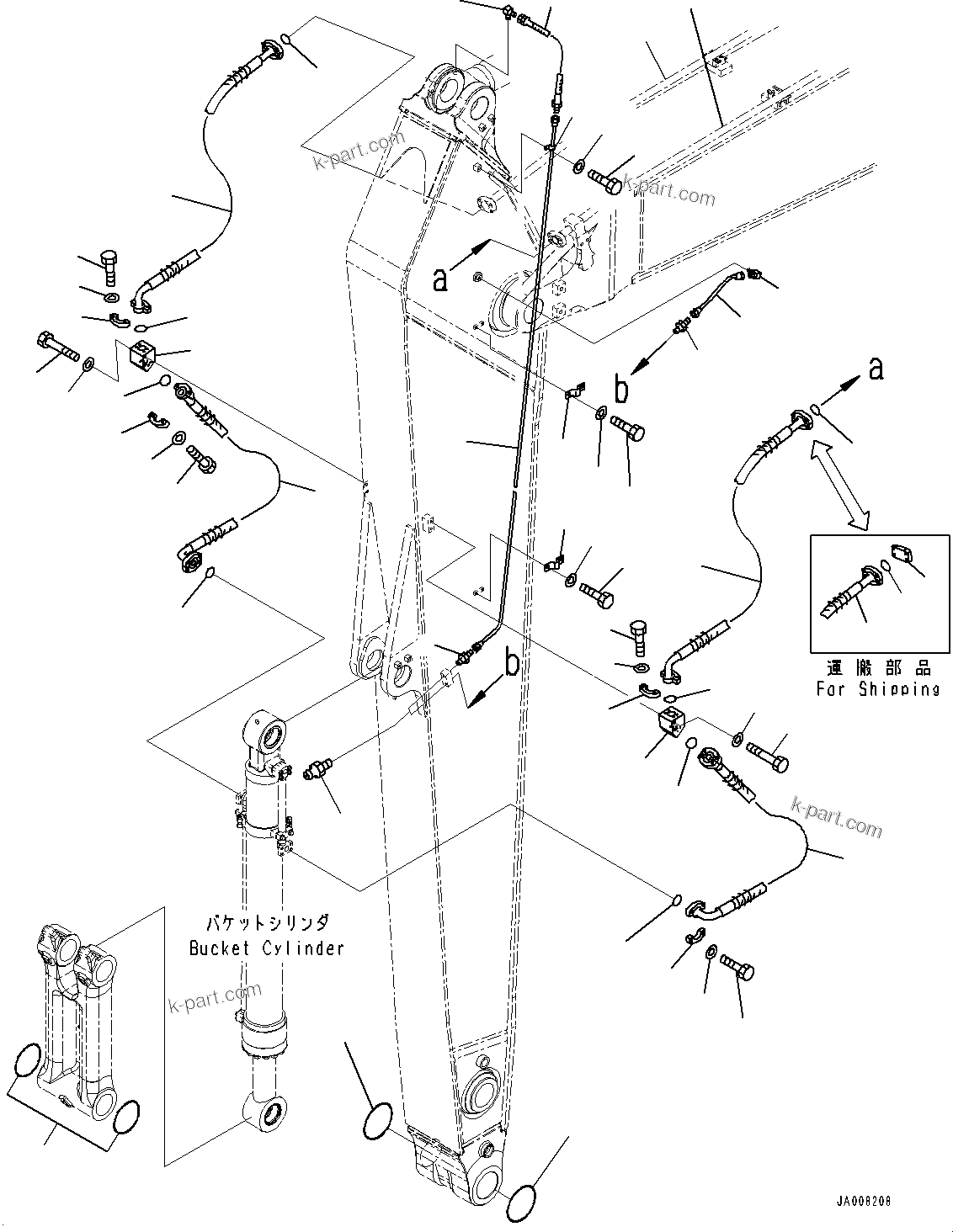 Komatsu parts book diagram for PC490LC-10 S/N 80001-UP: ARM, 4800MM, KUK, BUCKET CYLINDER HOSE AND LUBRICATION PIPING