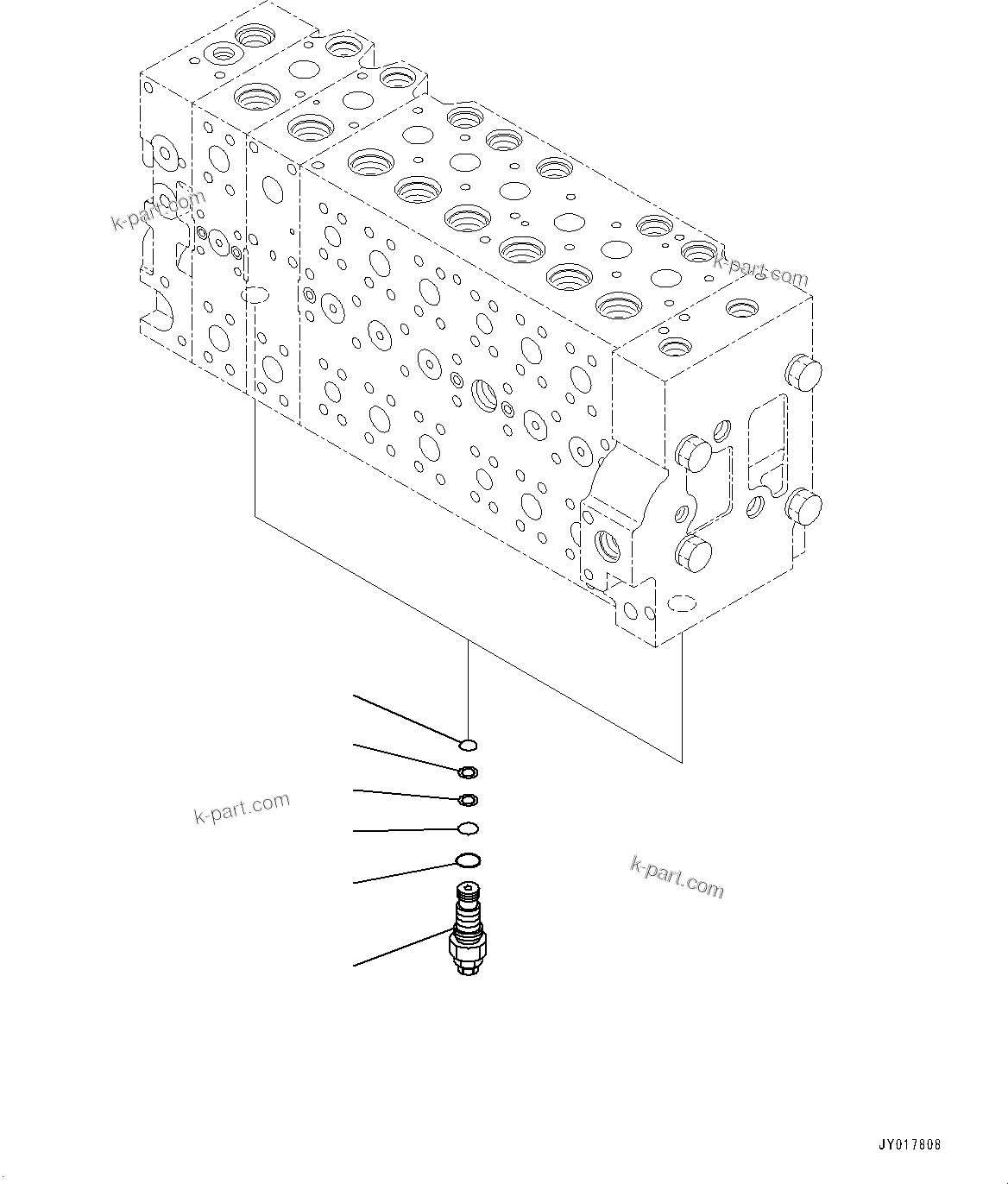 Komatsu parts book diagram for PC490LC-10 S/N K60001-UP: MAIN CONTROL VALVE, WITH 1-ADDITIONAL ACTUATOR PIPING, ACCUMULATOR, INNER PARTS (8/22)