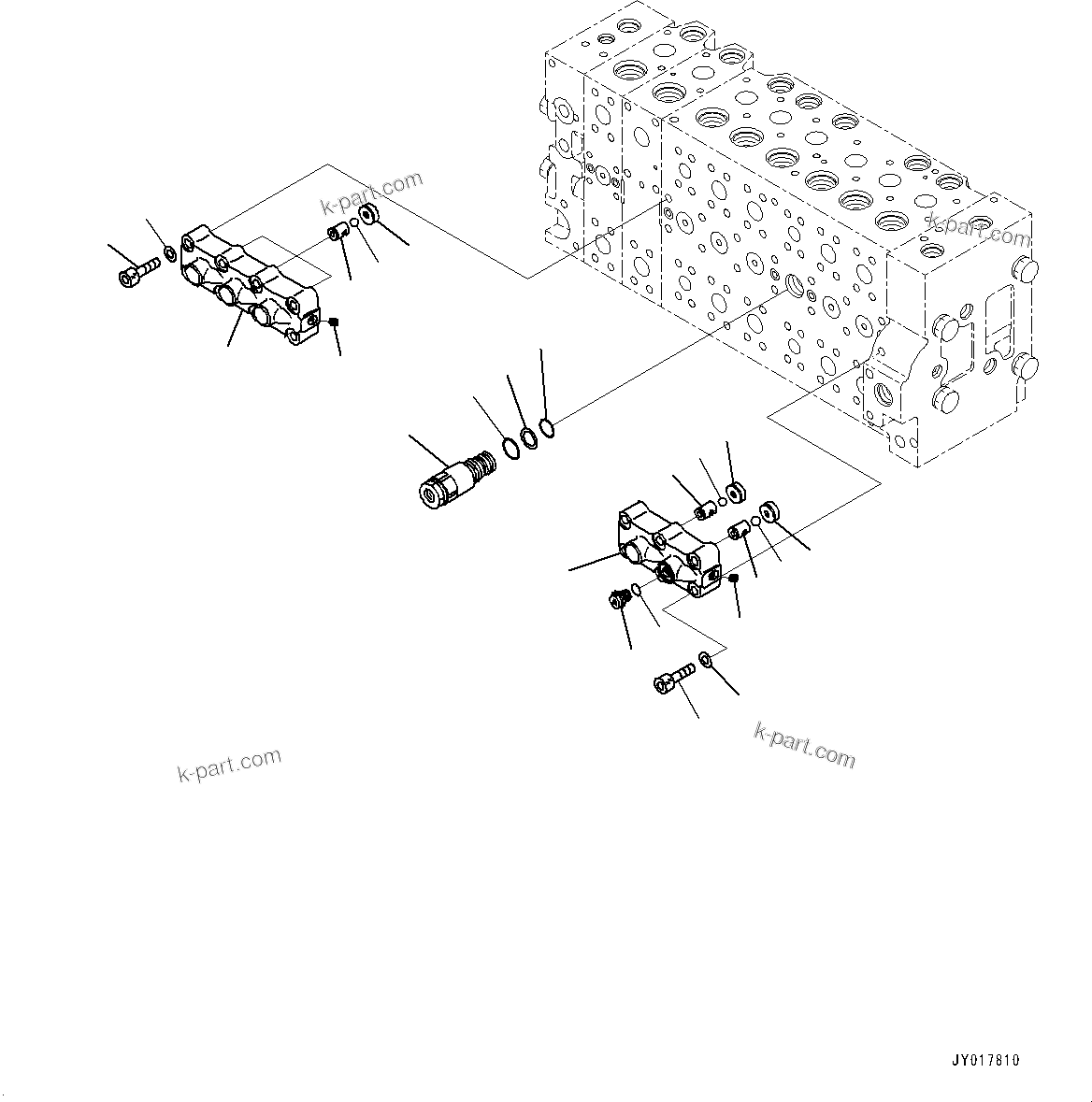 Komatsu parts book diagram for PC490LC-10 S/N K60001-UP: MAIN CONTROL VALVE, WITH 1-ADDITIONAL ACTUATOR PIPING, ACCUMULATOR, INNER PARTS (10/22)
