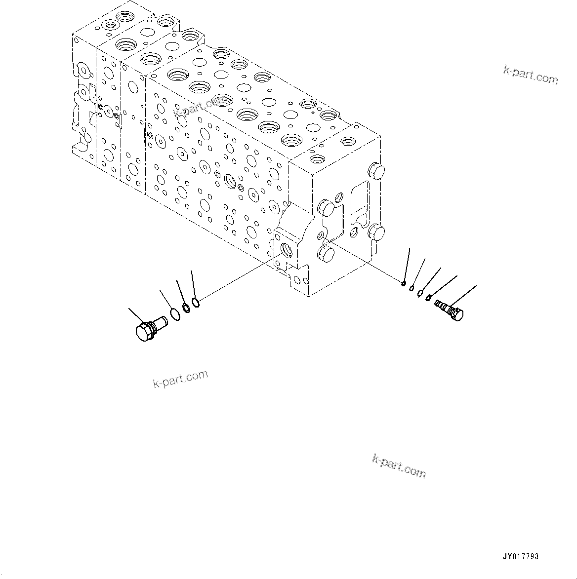 Komatsu parts book diagram for PC490LC-10 S/N K60001-UP: MAIN CONTROL VALVE, WITH 1-ADDITIONAL ACTUATOR PIPING, ACCUMULATOR, INNER PARTS (11/22)
