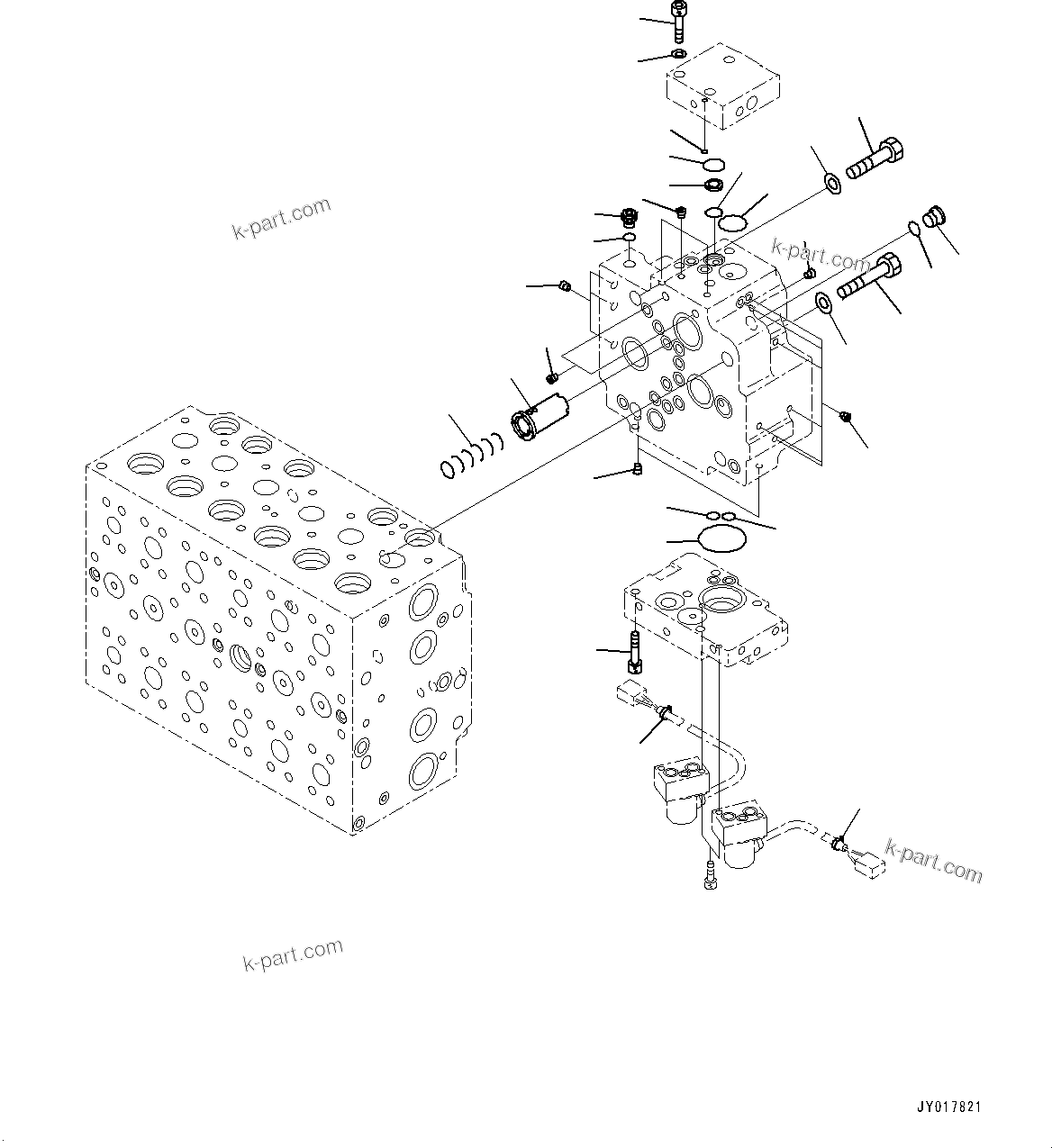 Komatsu parts book diagram for PC490LC-10 S/N K60001-UP: MAIN CONTROL VALVE, WITH 2-ADDITIONAL ACTUATOR PIPING, ACCUMULATOR, INNER PARTS (14/24)