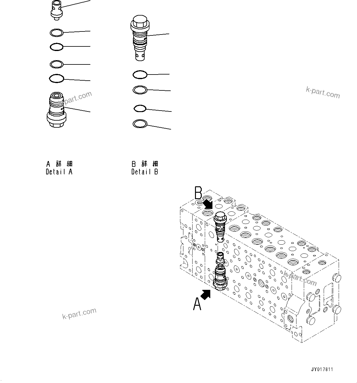 Komatsu parts book diagram for PC490LC-10 S/N K60001-UP: MAIN CONTROL VALVE, WITH 1-ADDITIONAL ACTUATOR PIPING, ACCUMULATOR, INNER PARTS (16/22)