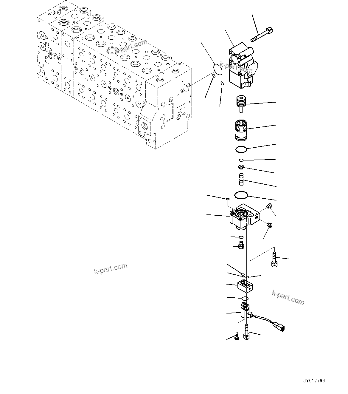 Komatsu parts book diagram for PC490LC-10 S/N K60001-UP: MAIN CONTROL VALVE, WITH 1-ADDITIONAL ACTUATOR PIPING, ACCUMULATOR, INNER PARTS (17/22)