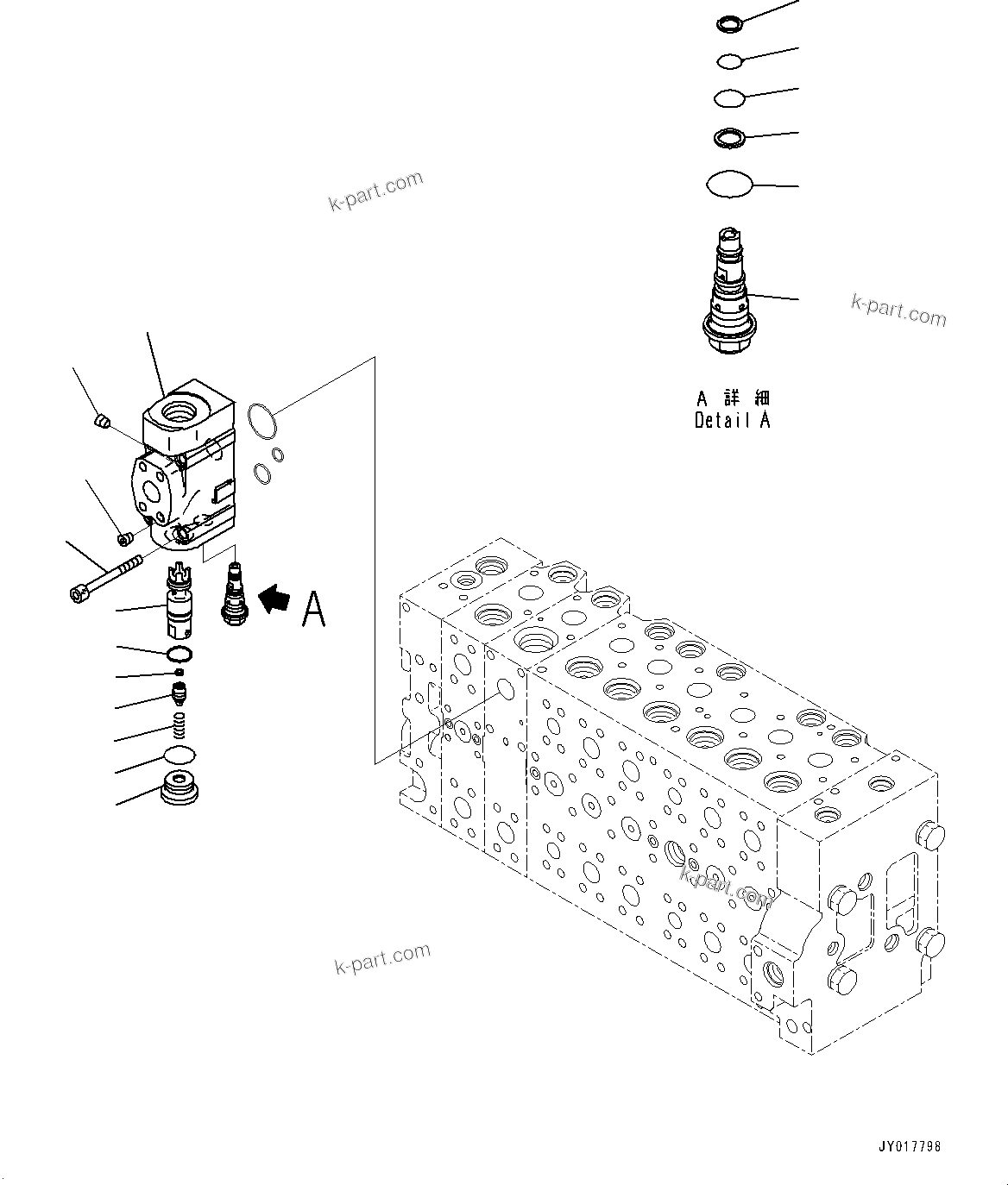 Komatsu parts book diagram for PC490LC-10 S/N K60001-UP: MAIN CONTROL VALVE, WITH 1-ADDITIONAL ACTUATOR PIPING, ACCUMULATOR, INNER PARTS (18/22)