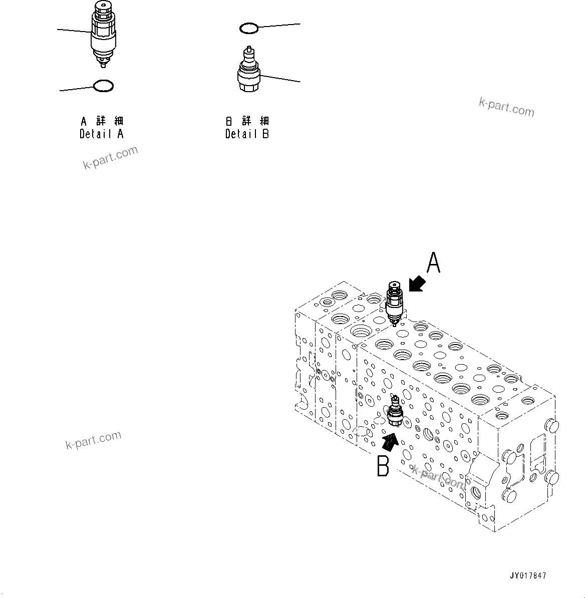 Komatsu parts book diagram for PC490LC-10 S/N K60001-UP: MAIN CONTROL VALVE, WITH 1-ADDITIONAL ACTUATOR PIPING, ACCUMULATOR, INNER PARTS (19/22)