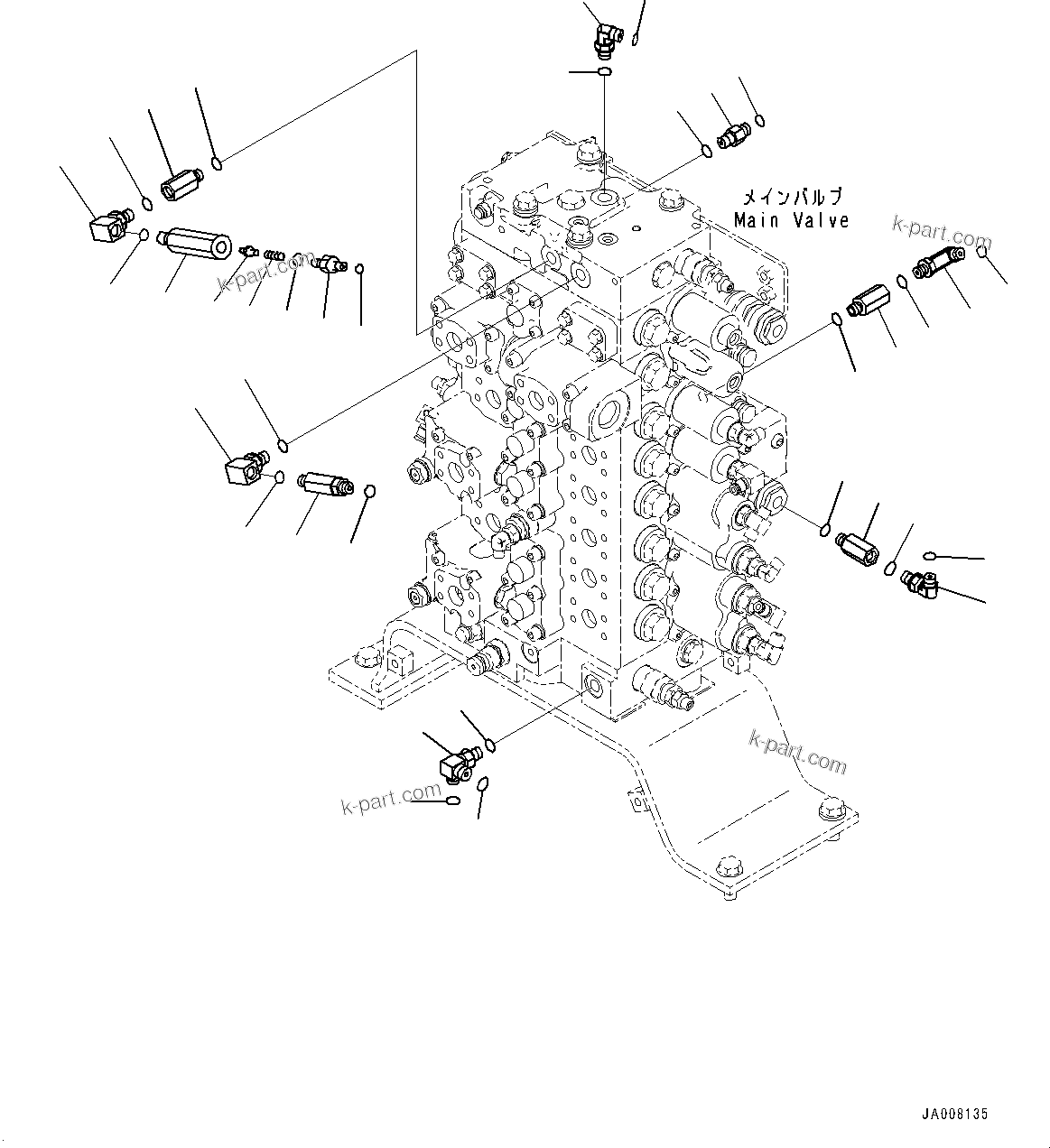 Komatsu parts book diagram for PC490LC-10 S/N K60001-UP: MAIN CONTROL VALVE, WITH 2-ADDITIONAL ACTUATOR PIPING, ACCUMULATOR, CONTROL VALVE RELATED PARTS (2/2)