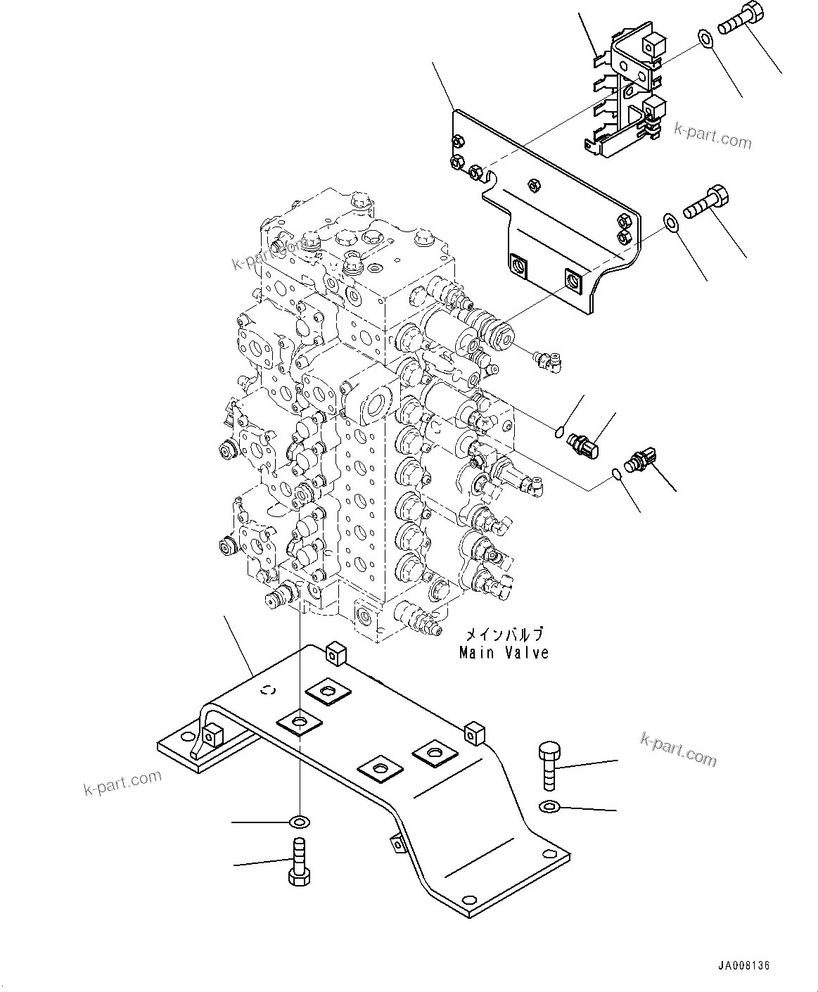 Komatsu parts book diagram for PC490LC-10 S/N K60001-UP: MAIN CONTROL VALVE, WITH 1-ADDITIONAL ACTUATOR PIPING, ACCUMULATOR, VALVE BRACKET AND SENSOR
