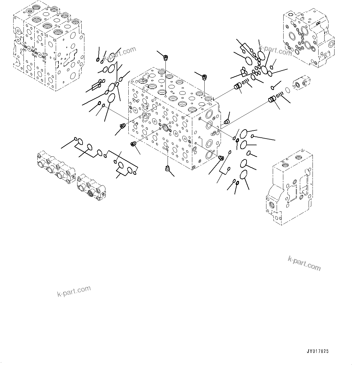Komatsu parts book diagram for PC490LC-10 S/N K60001-UP: MAIN CONTROL VALVE, WITH 2-ADDITIONAL ACTUATOR PIPING, ACCUMULATOR, INNER PARTS (4/24)