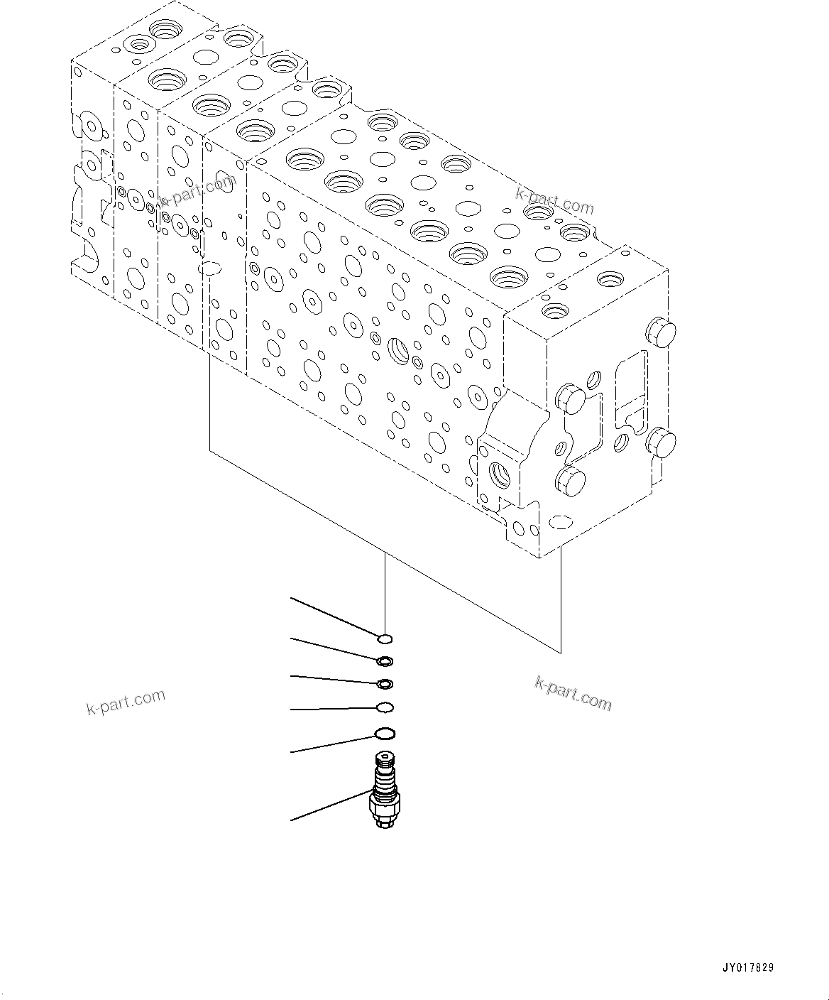 Komatsu parts book diagram for PC490LC-10 S/N K60001-UP: MAIN CONTROL VALVE, WITH 2-ADDITIONAL ACTUATOR PIPING, ACCUMULATOR, INNER PARTS (8/24)