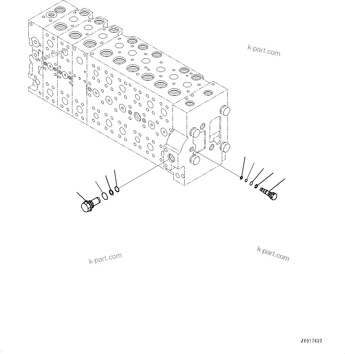 Komatsu parts book diagram for PC490LC-10 S/N K60001-UP: MAIN CONTROL VALVE, WITH 2-ADDITIONAL ACTUATOR PIPING, ACCUMULATOR, INNER PARTS (11/24)