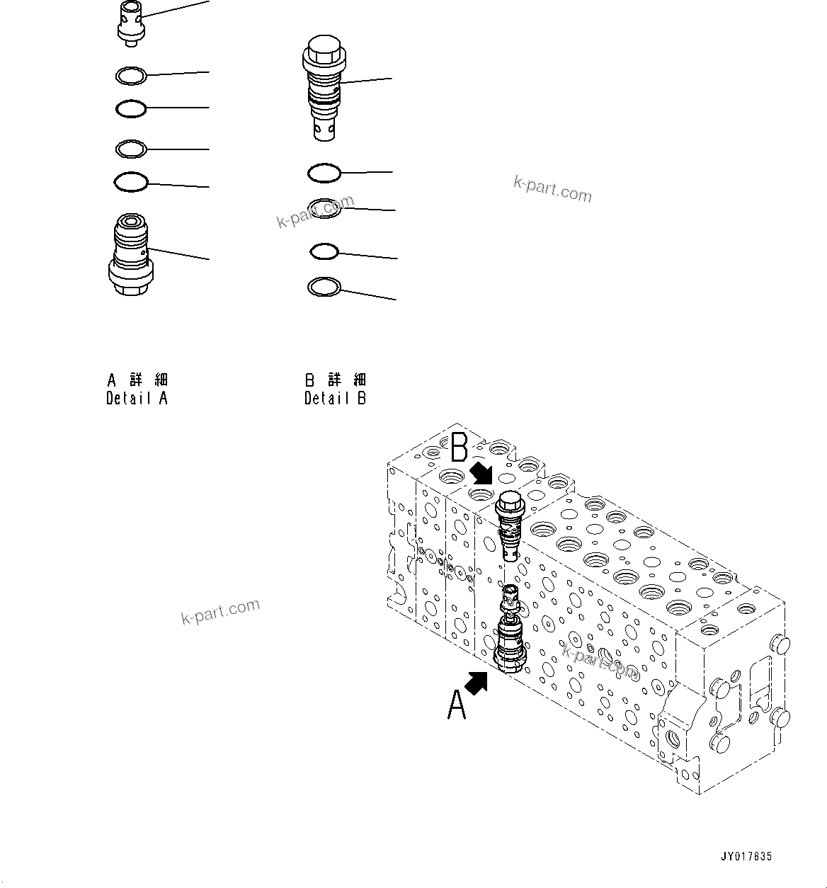 Komatsu parts book diagram for PC490LC-10 S/N K60001-UP: MAIN CONTROL VALVE, WITH 2-ADDITIONAL ACTUATOR PIPING, ACCUMULATOR, INNER PARTS (16/24)