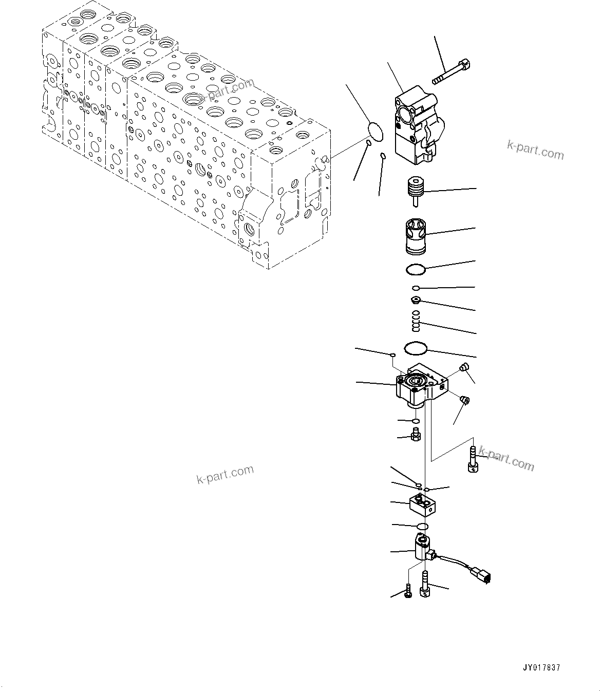 Komatsu parts book diagram for PC490LC-10 S/N K60001-UP: MAIN CONTROL VALVE, WITH 2-ADDITIONAL ACTUATOR PIPING, ACCUMULATOR, INNER PARTS (17/24)