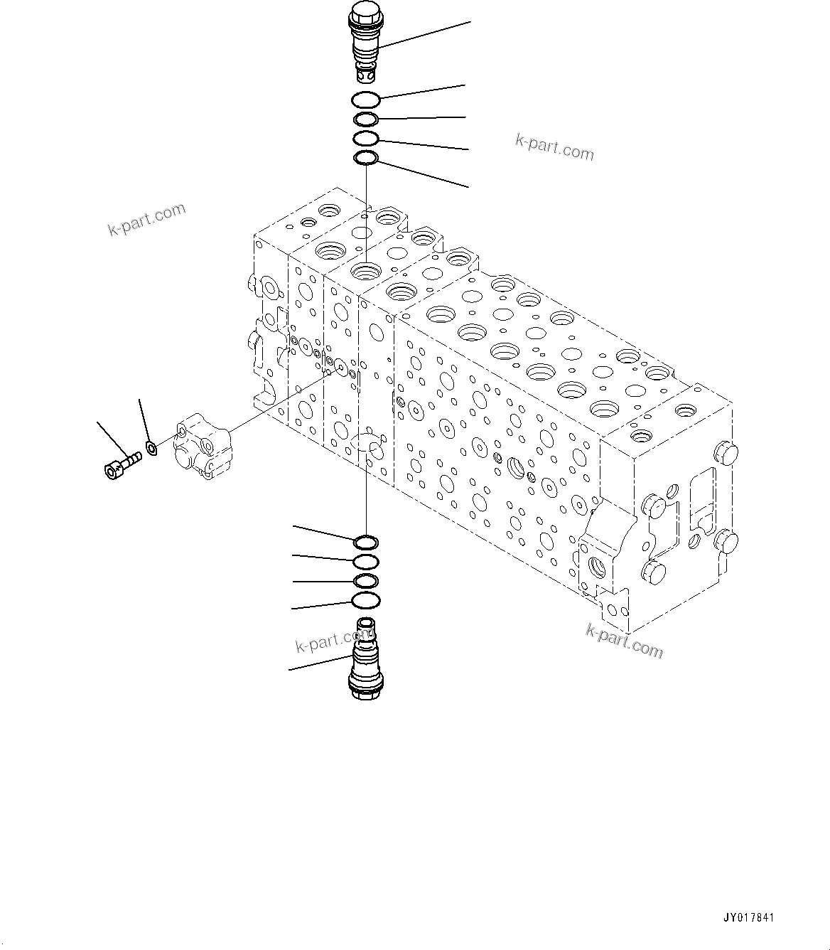 Komatsu parts book diagram for PC490LC-10 S/N K60001-UP: MAIN CONTROL VALVE, WITH 2-ADDITIONAL ACTUATOR PIPING, ACCUMULATOR, INNER PARTS (21/24)