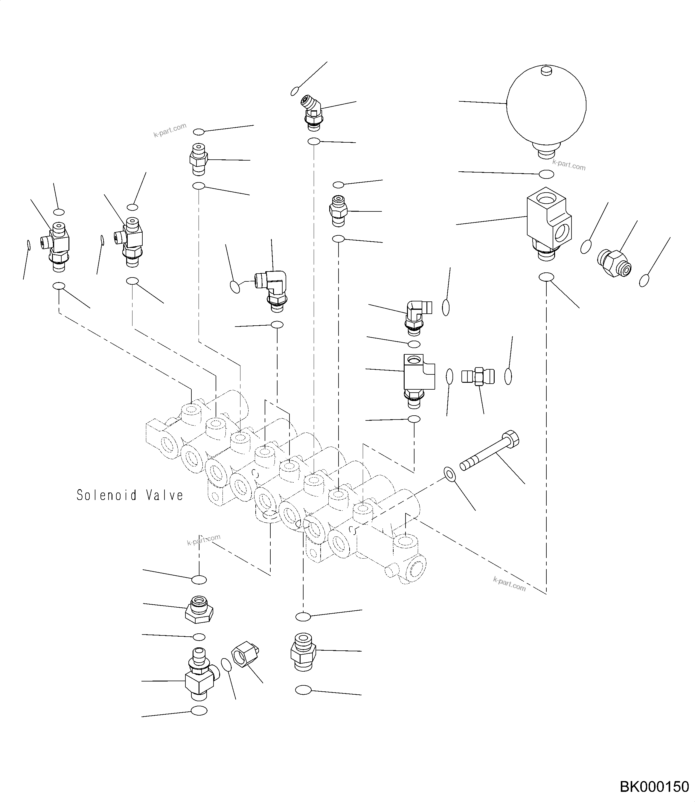 Komatsu parts book diagram for PC490LC-10 S/N K60001-UP: SOLENOID VALVE PIPING, WITH ADDITIONAL ACTUATOR PIPING, ACCUMULATOR, SOLENOID VALVE GROUP