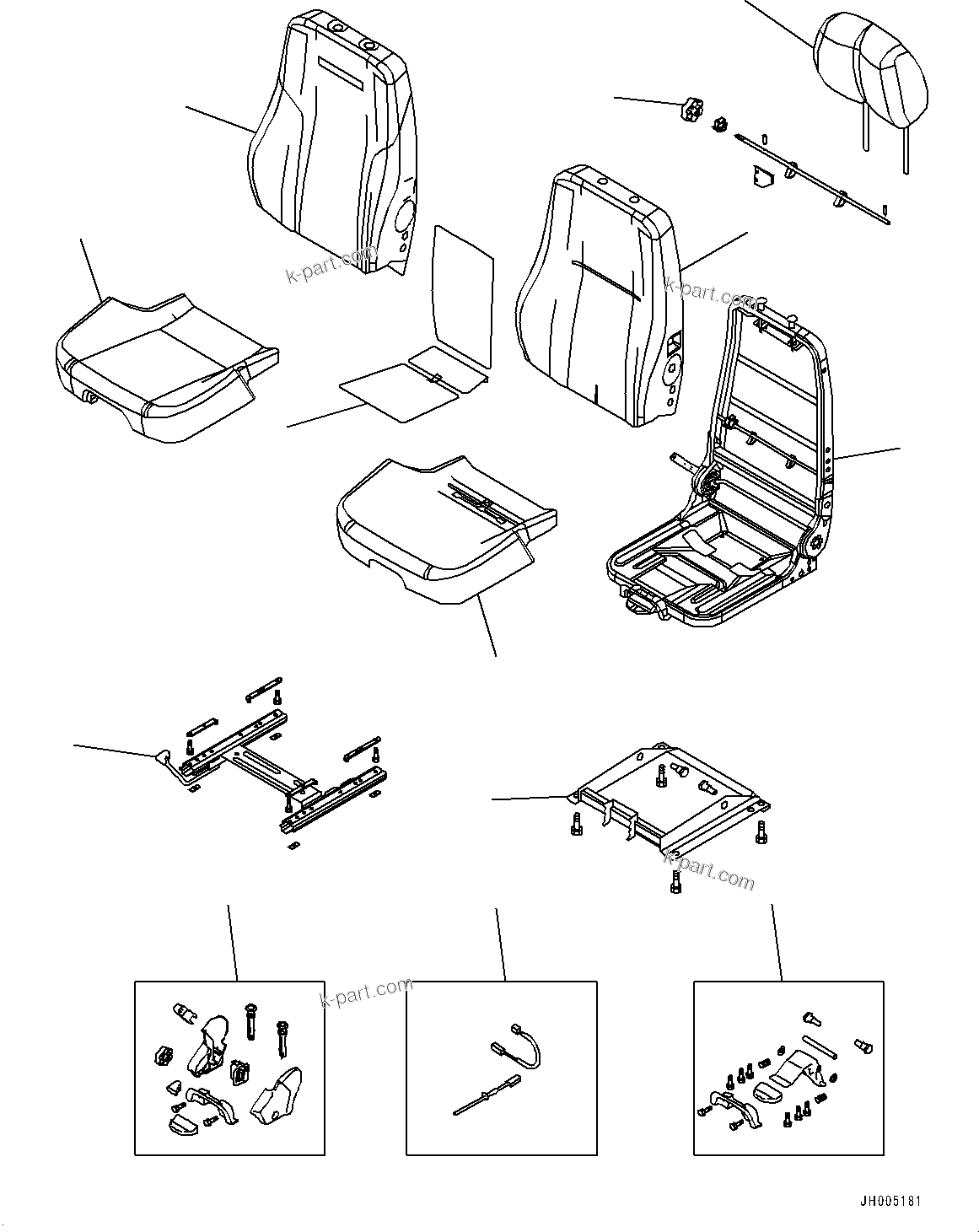 Komatsu parts book diagram for PC490LC-10 S/N K60001-UP: OPERATORґS SEAT, (1/2)