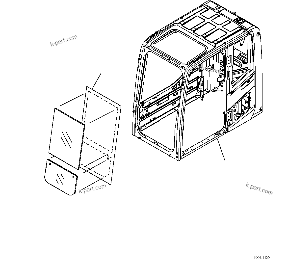 Komatsu parts book diagram for PC490LC-10 S/N K60001-UP: OPERATORґS CAB WINDOW SHEET (FOR OPG FRONT GUARD), WINDOW FILM