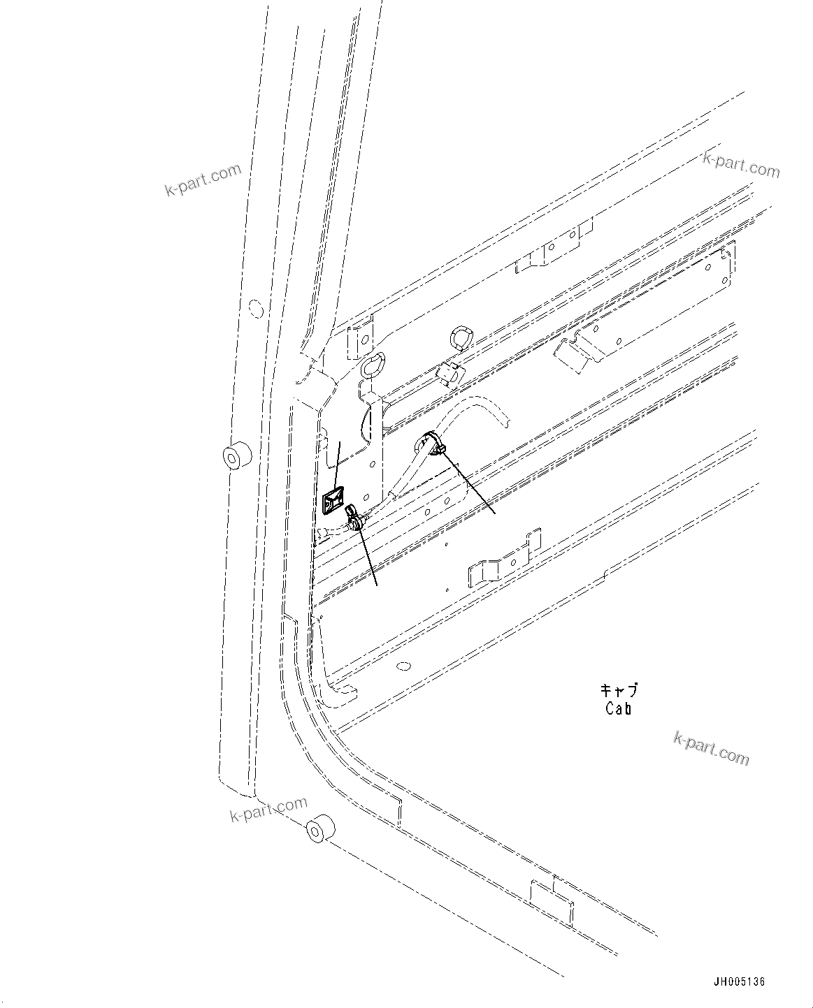 Komatsu parts book diagram for PC490LC-10 S/N K60001-UP: CAB IN PARTS, WASHER HOSE MOUNTING