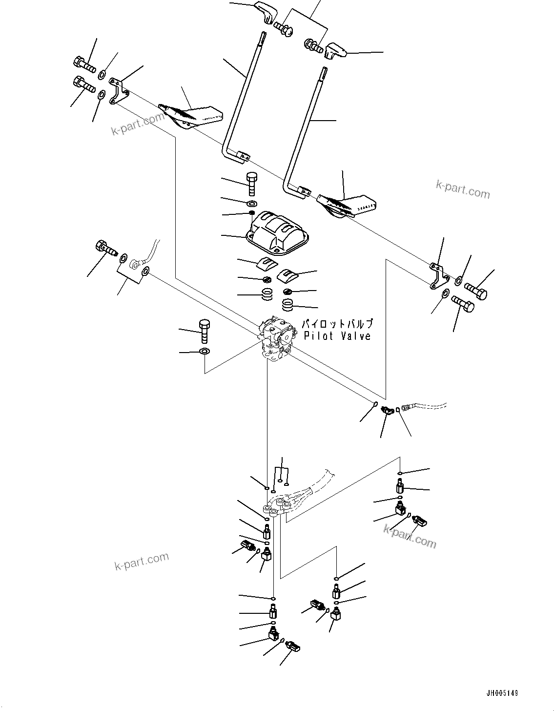 Komatsu parts book diagram for PC490LC-10 S/N K60001-UP: FLOOR FRAME GROUP, WITH ADDITIONAL ACTUATOR PIPING, ACCUMULATOR, FLOOR, TRAVEL CONTROL LEVER