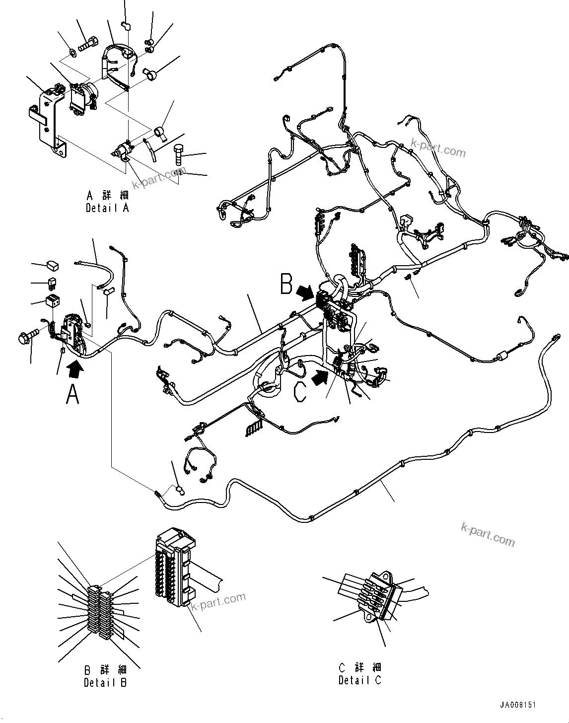 Komatsu parts book diagram for PC490LC-10 S/N K60001-UP: FLOOR FRAME GROUP, WITH ADDITIONAL ACTUATOR PIPING, ACCUMULATOR, FLOOR, WIRING HARNESS
