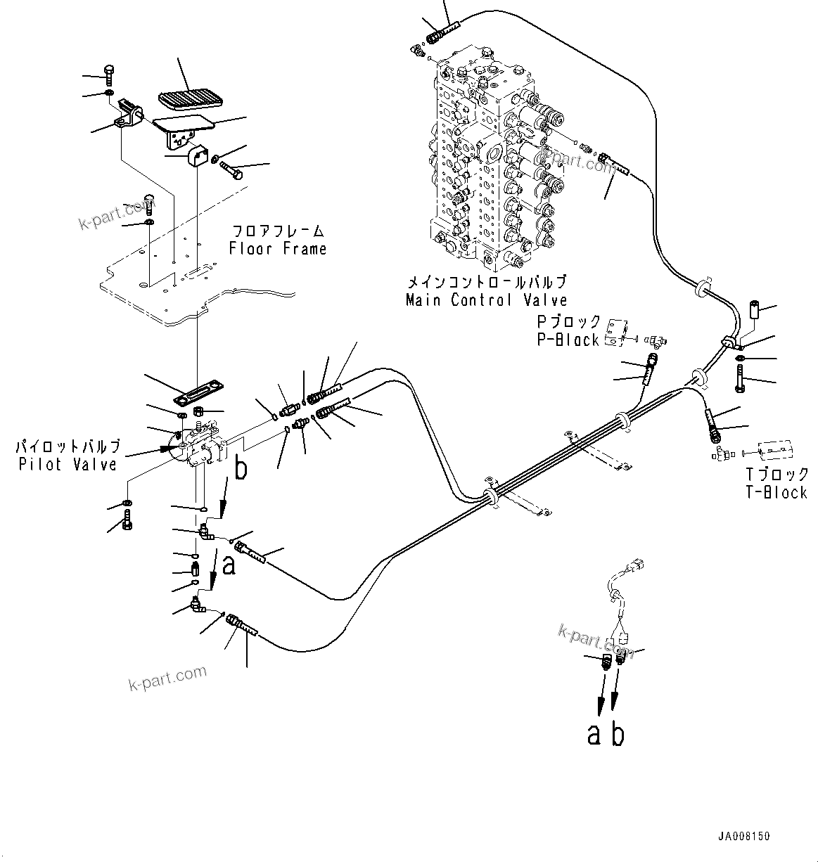 Komatsu parts book diagram for PC490LC-10 S/N K60001-UP: FLOOR FRAME GROUP, WITH ADDITIONAL ACTUATOR PIPING, ACCUMULATOR, FLOOR, 1ST ATTACHMENT CONTROL