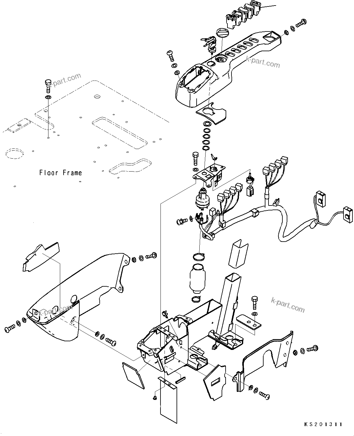 Komatsu parts book diagram for PC490LC-10 S/N K60001-UP: FLOOR FRAME GROUP, WITH ADDITIONAL ACTUATOR PIPING, ACCUMULATOR, FLOOR, CONSOLE, RHS (FOR LC DEMO)