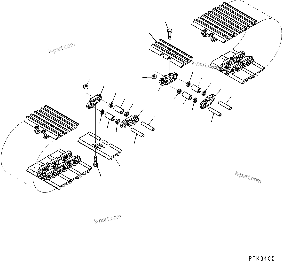 Komatsu parts book diagram for PC490LC-10 S/N K60001-UP: TRACK SHOE ASSEMBLY, HOLED TRIPLE GROUSER SHOE, 700MM WIDTH, SEALED AND GREASED LINKS, 49SET-2CHAINS, LC