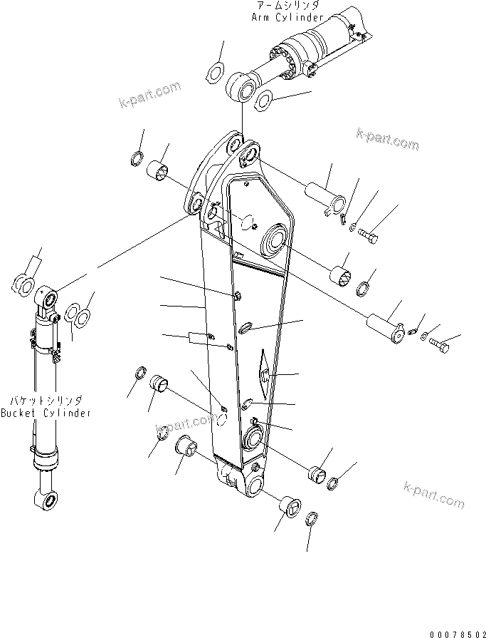 Komatsu parts book diagram for PC490LC-10 S/N K60001-UP: ARM CYLINDER, WITH ANTI-DROP VALVE, BOOM AND ARM 2400MM, INNER PARTS
