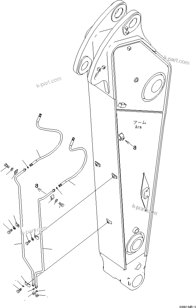 Komatsu parts book diagram for PC490LC-10 S/N K60001-UP: ARM, 2400MM, WITH QUICK COUPLER, KUK, QUICK COUPLER PIPING