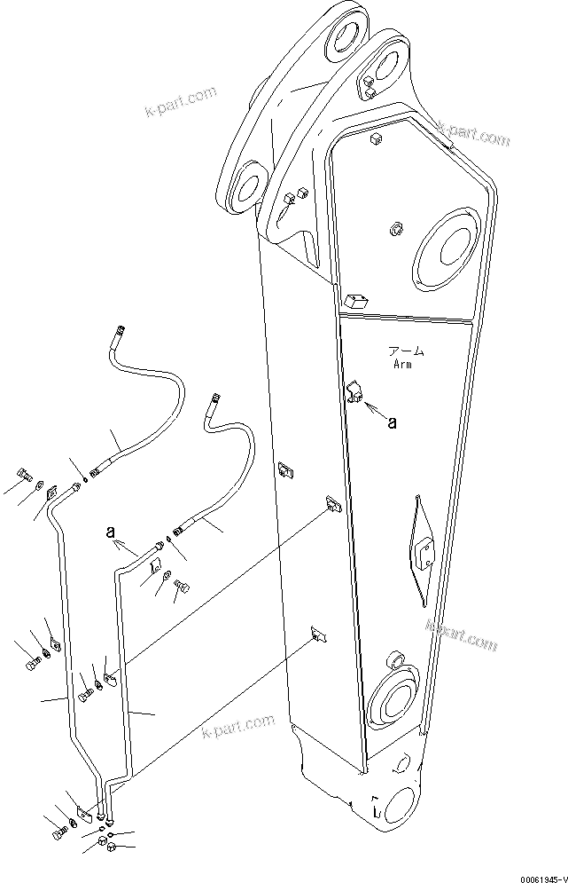 Komatsu parts book diagram for PC490LC-10 S/N K60001-UP: ARM, 2400MM, WITH 2-ADDITIONAL ACTUATOR PIPING, ACCUMULATOR, QUICK COUPLER, KUK, QUICK COUPLER PIPING