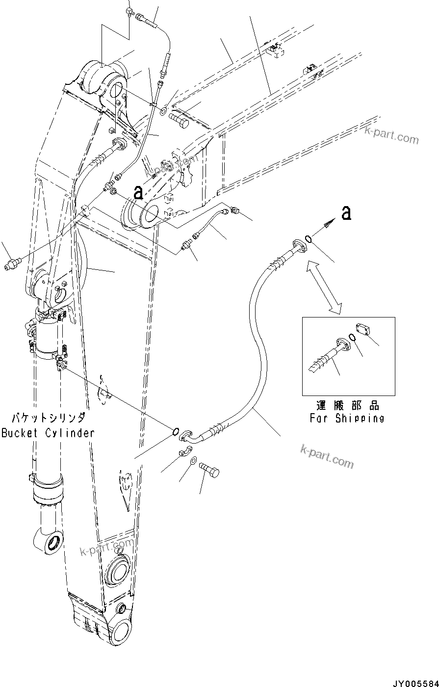 Komatsu parts book diagram for PC490LC-10 S/N K60001-UP: ARM, 2900MM, WITH QUICK COUPLER, KUK, BUCKET CYLINDER HOSE AND LUBRICATION PIPING