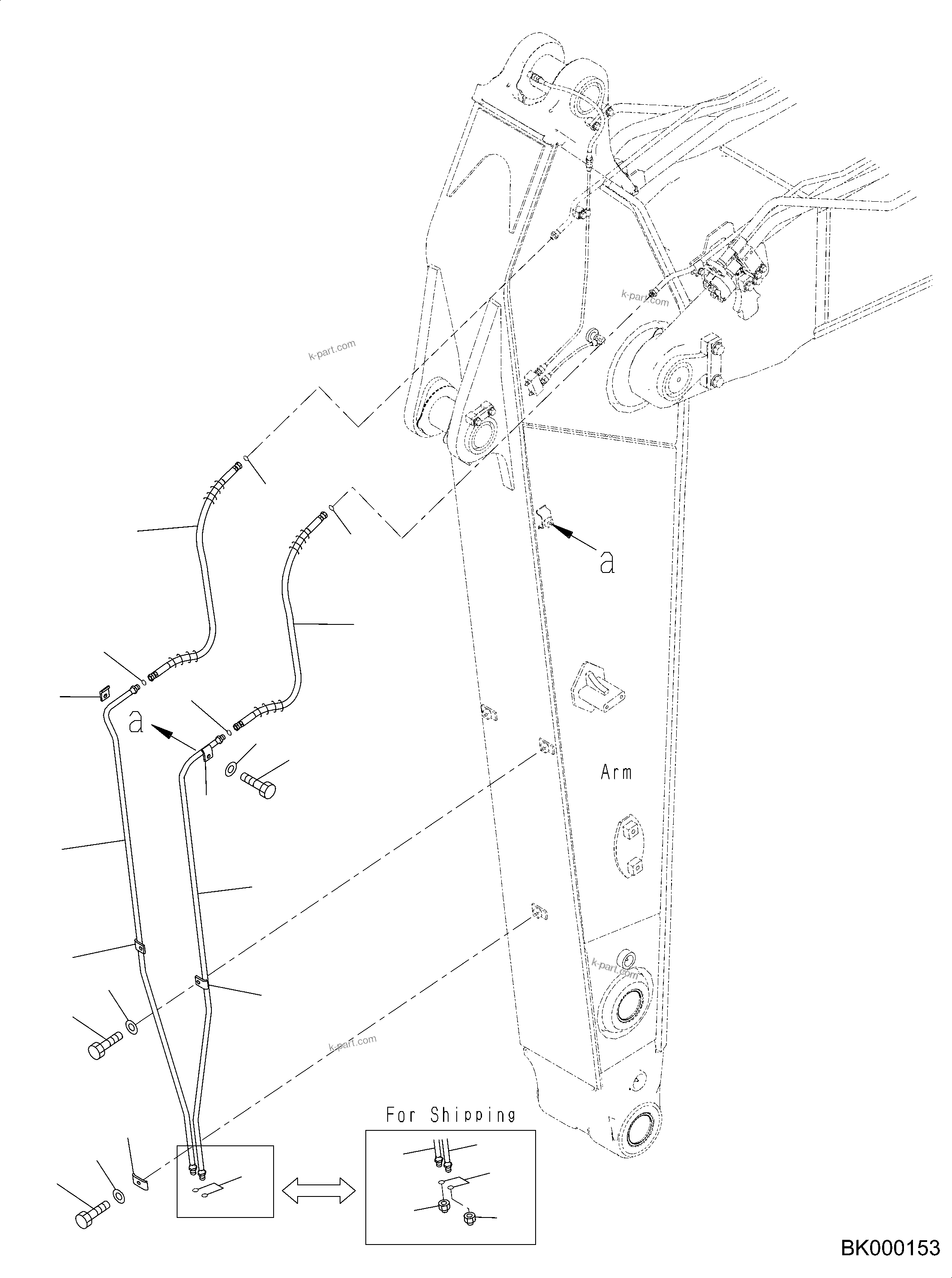 Komatsu parts book diagram for PC490LC-10 S/N K60001-UP: ARM, 2900MM, WITH QUICK COUPLER, KUK, QUICK COUPLER PIPING