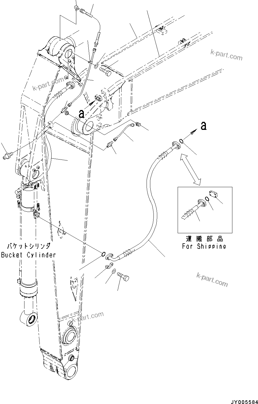 Komatsu parts book diagram for PC490LC-10 S/N K60001-UP: ARM, 2900MM, WITH 1-ADDITIONAL ACTUATOR PIPING, ACCUMULATOR, QUICK COUPLER, KUK, BUCKET CYLINDER HOSE AND LUBRICATION PIPING