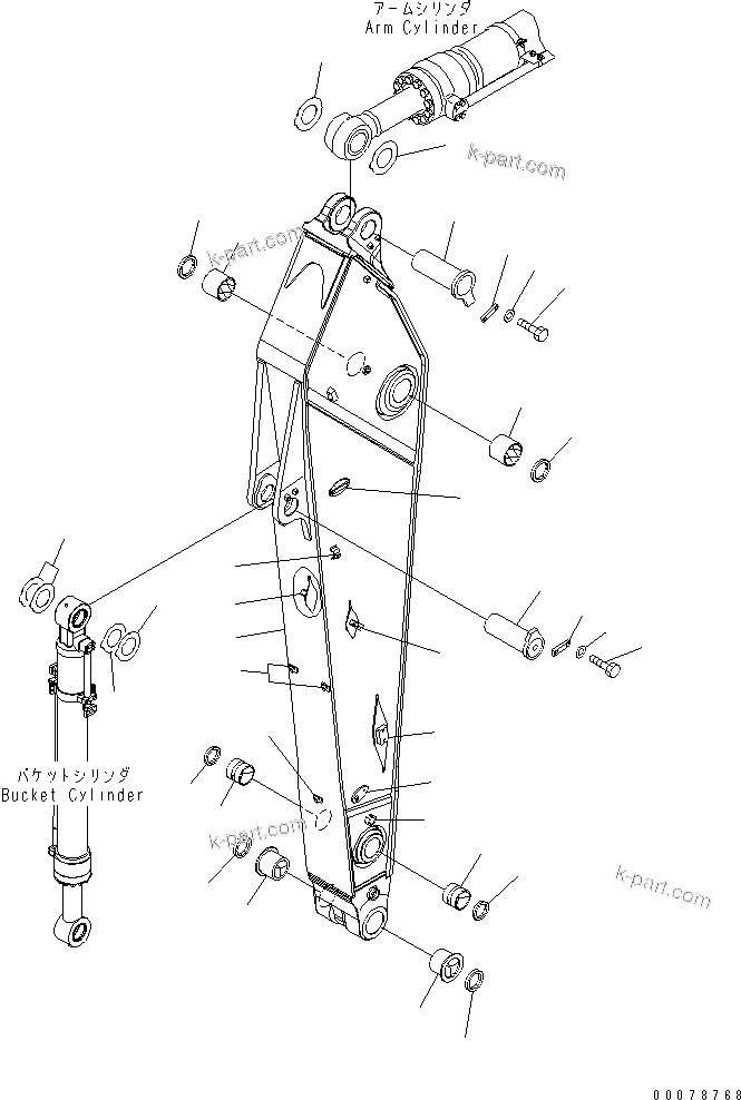 Komatsu parts book diagram for PC490LC-10 S/N K60001-UP: ARM, 3400MM, WITH QUICK COUPLER, KUK, ARM