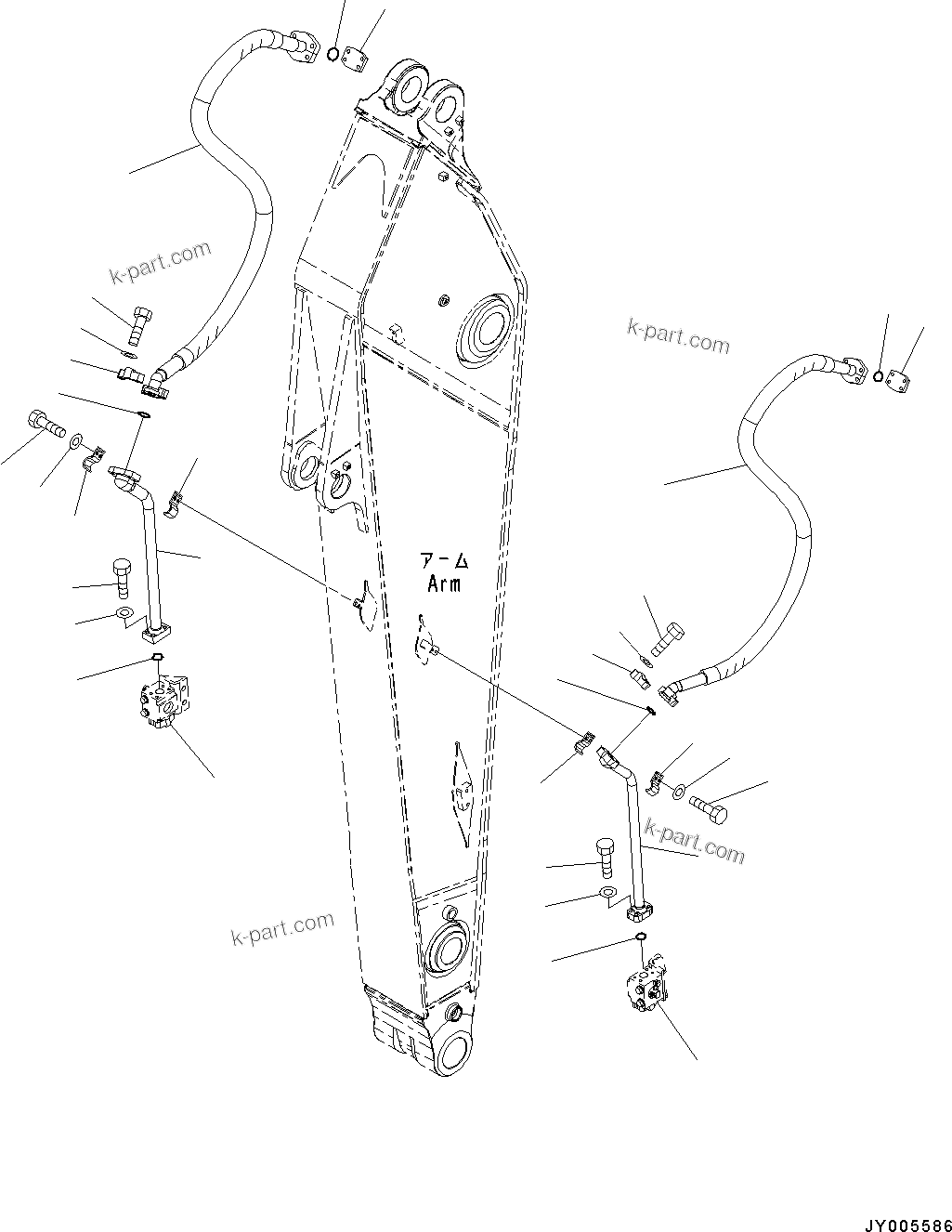 Komatsu parts book diagram for PC490LC-10 S/N K60001-UP: ARM, 3400MM, WITH 1-ADDITIONAL ACTUATOR PIPING, ACCUMULATOR, QUICK COUPLER, KUK, ADDITIONAL PIPING