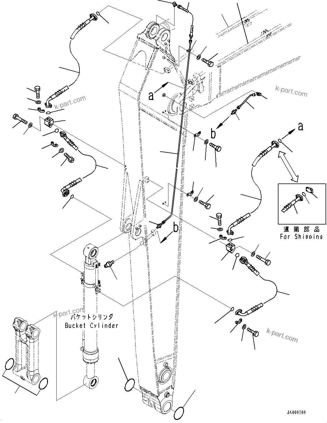 Komatsu parts book diagram for PC490LC-10 S/N K60001-UP: ARM, 4000MM, WITH 2-ADDITIONAL ACTUATOR PIPING, ACCUMULATOR, QUICK COUPLER, KUK, BUCKET CYLINDER HOSE AND LUBRICATION PIPING