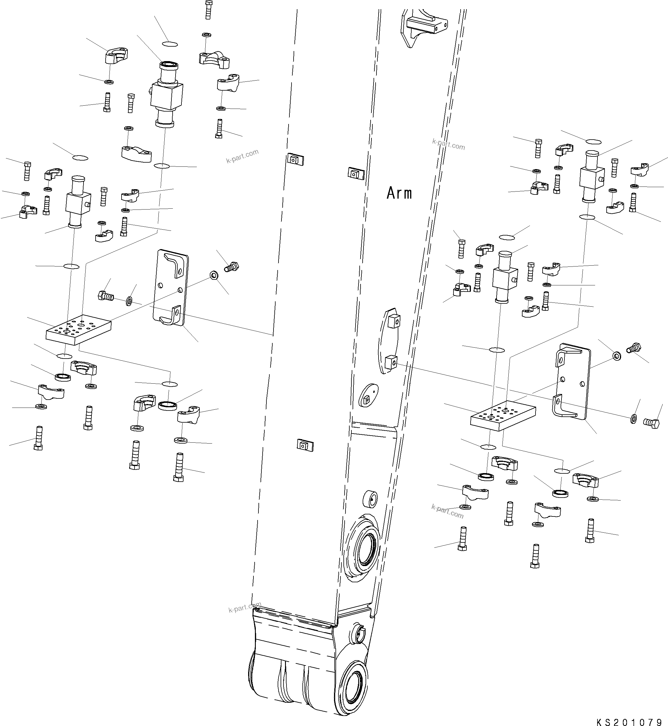 Komatsu parts book diagram for PC490LC-10 S/N K60001-UP: ARM, 4000MM, WITH 2-ADDITIONAL ACTUATOR PIPING, ACCUMULATOR, QUICK COUPLER, KUK, VALVE