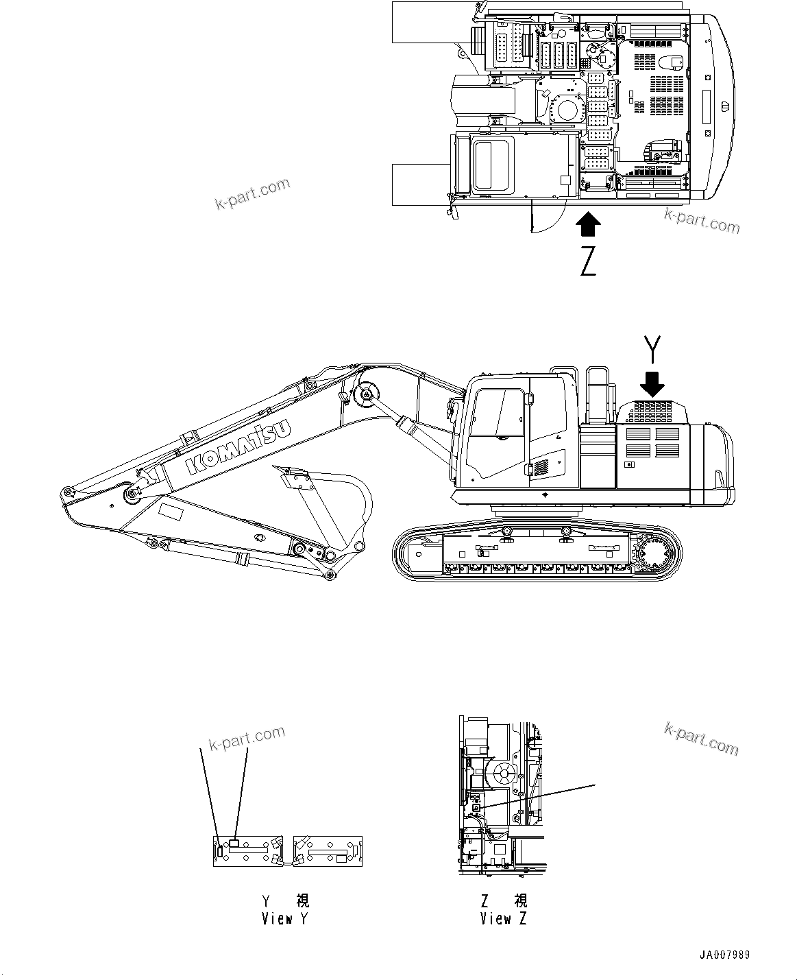 Komatsu parts book diagram for PC490LC-10 S/N K60001-UP: MARKS AND NAME PLATES, ENGLISH, KUK, LC, BATTERY CAUTION