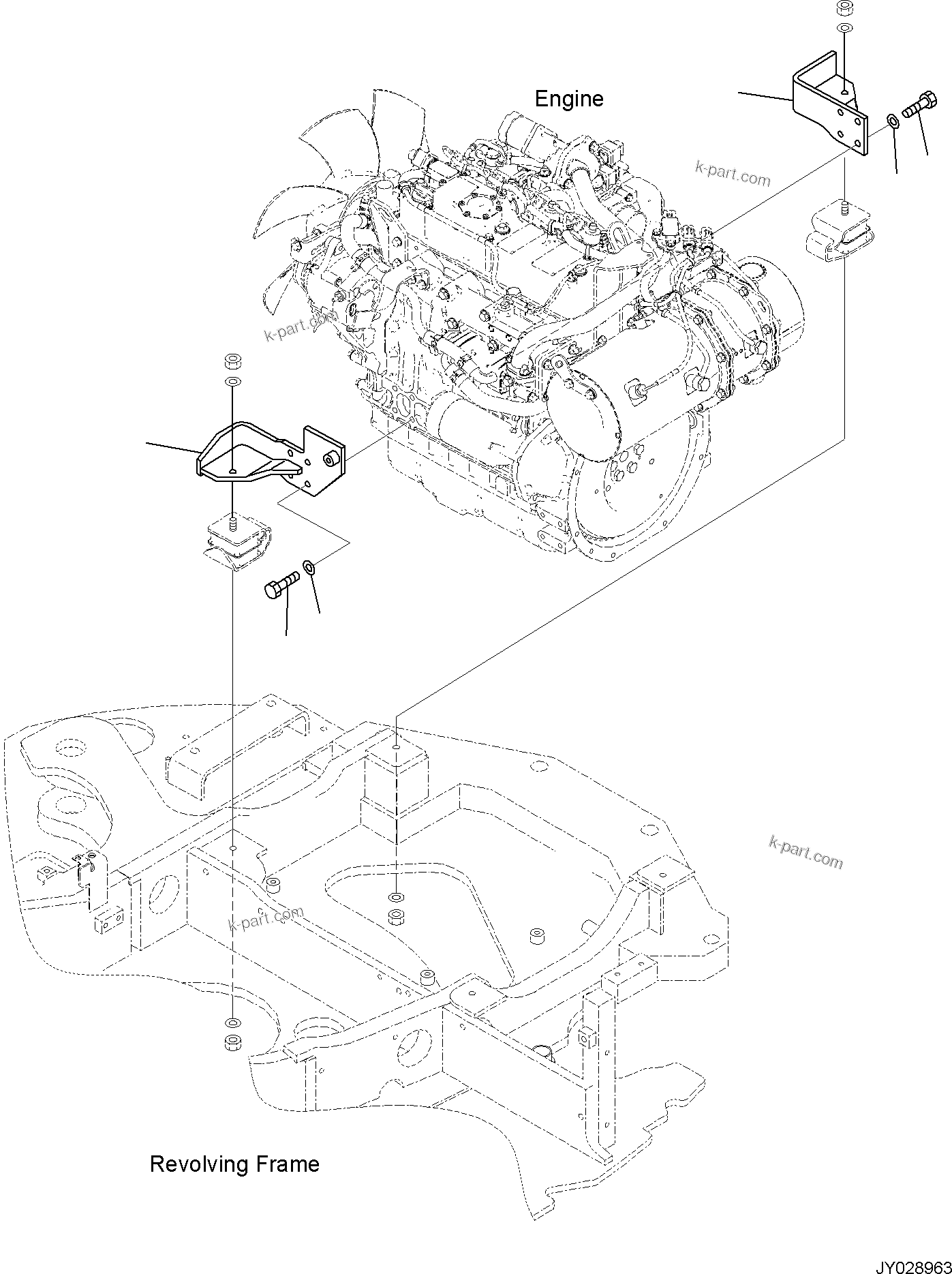 Komatsu parts book diagram for PC55MR-5E0 S/N 9101 AND UP: ENGINE RELATED PARTS, MOUNTING PARTS