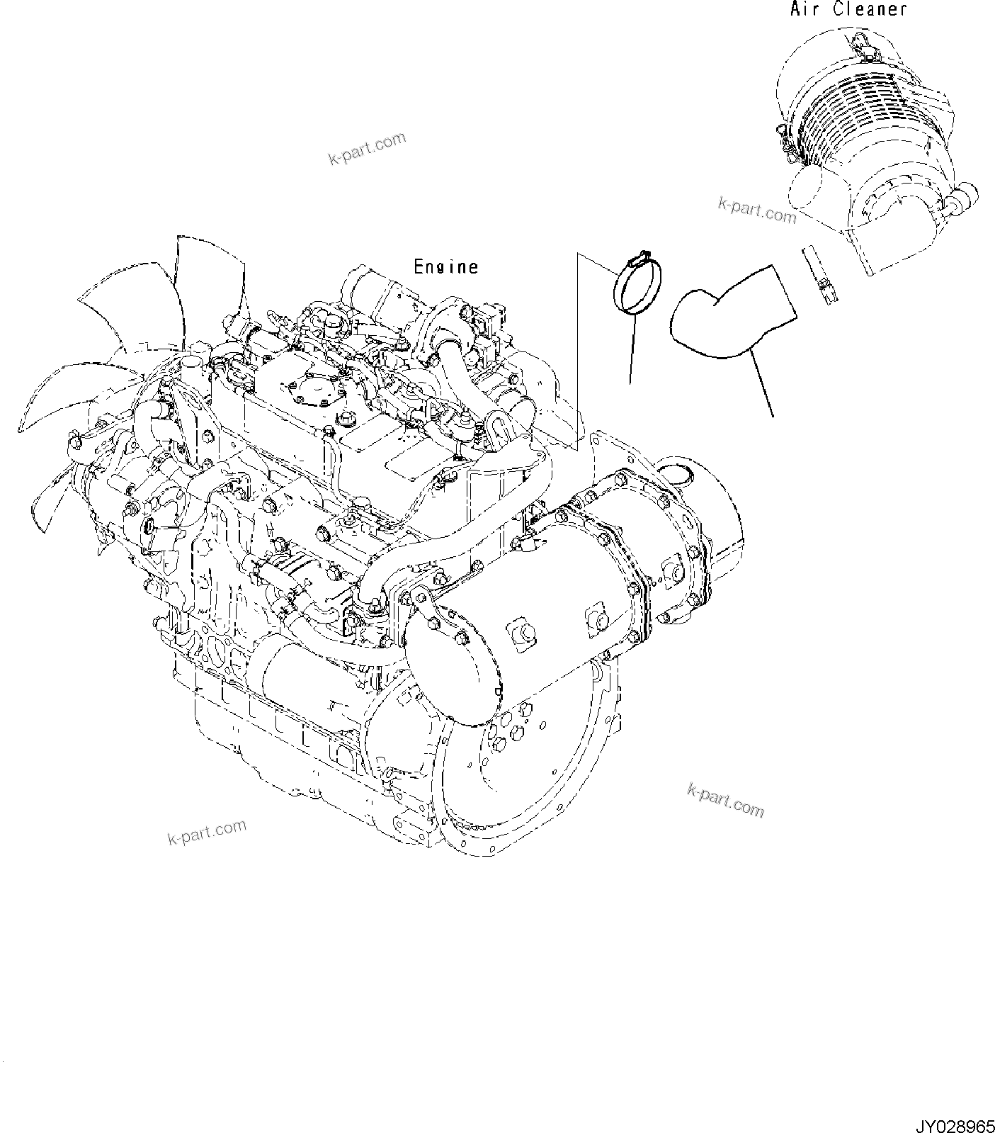 Komatsu parts book diagram for PC55MR-5E0 S/N 9101 AND UP: ENGINE RELATED PARTS, AIR CLEANER HOSE