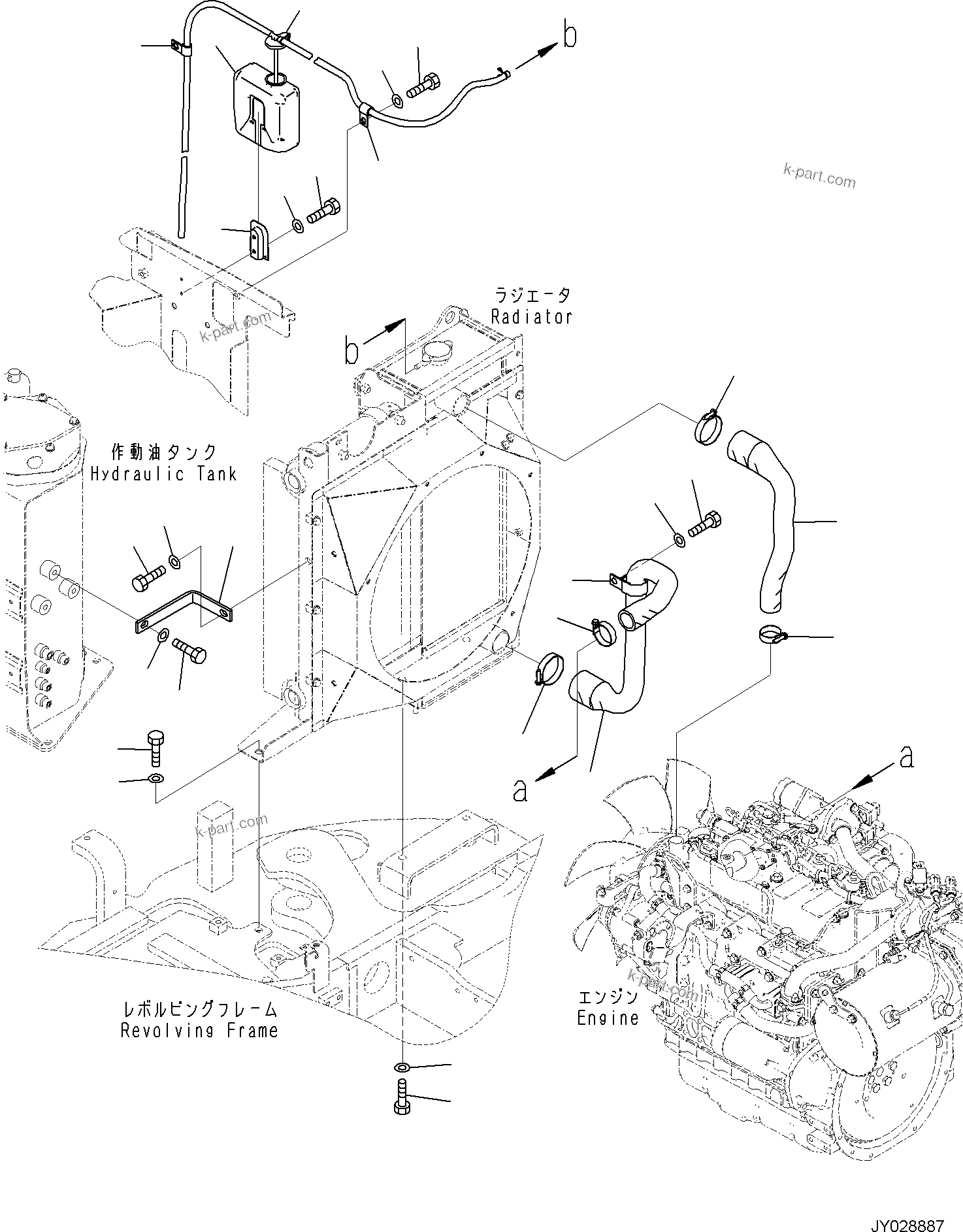 Komatsu parts book diagram for PC55MR-5E0 S/N 9101 AND UP: COOLING SYSTEM, PIPING AND MOUNTING