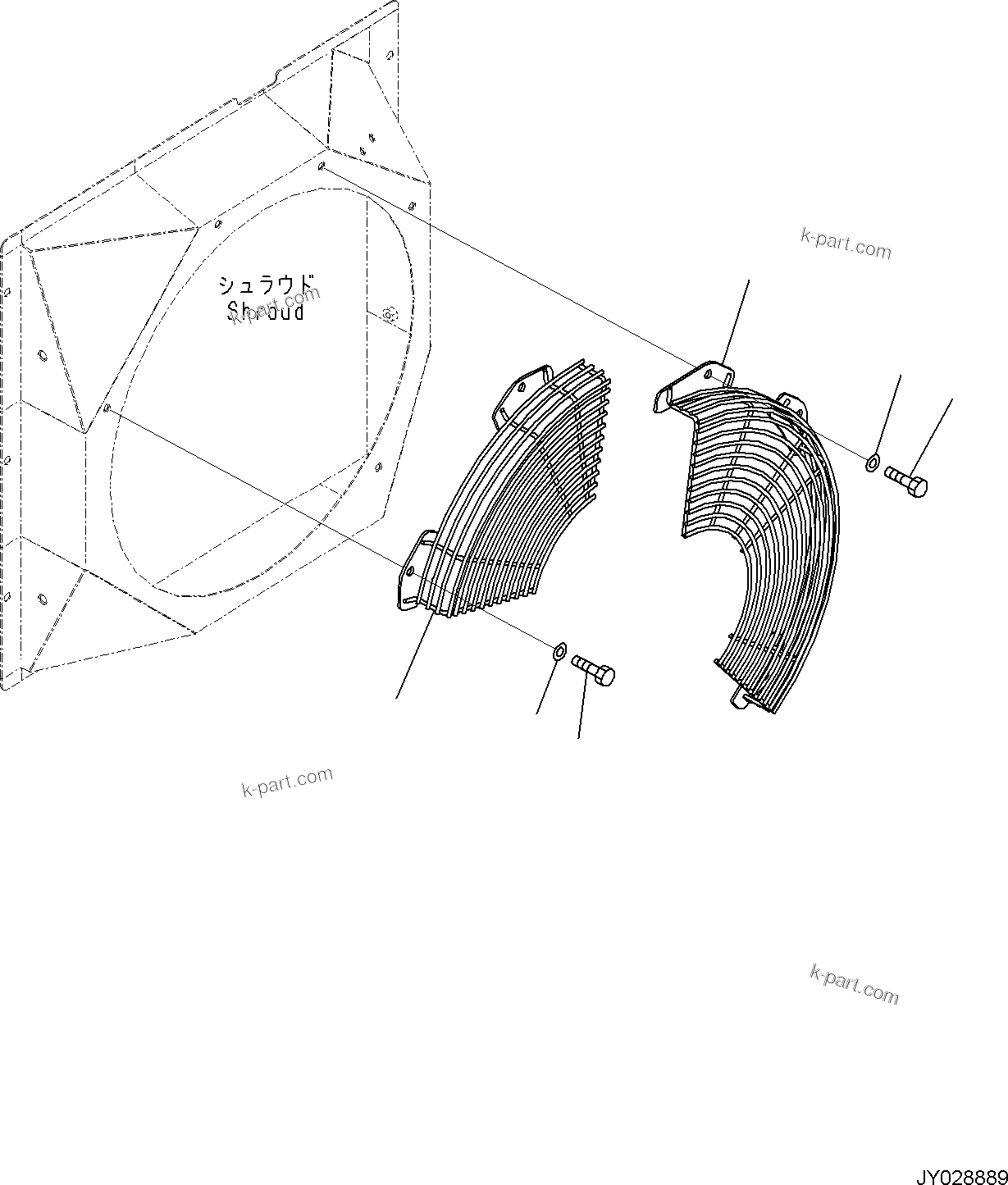Komatsu parts book diagram for PC55MR-5E0 S/N 9101 AND UP: COOLING SYSTEM, FAN GUARD