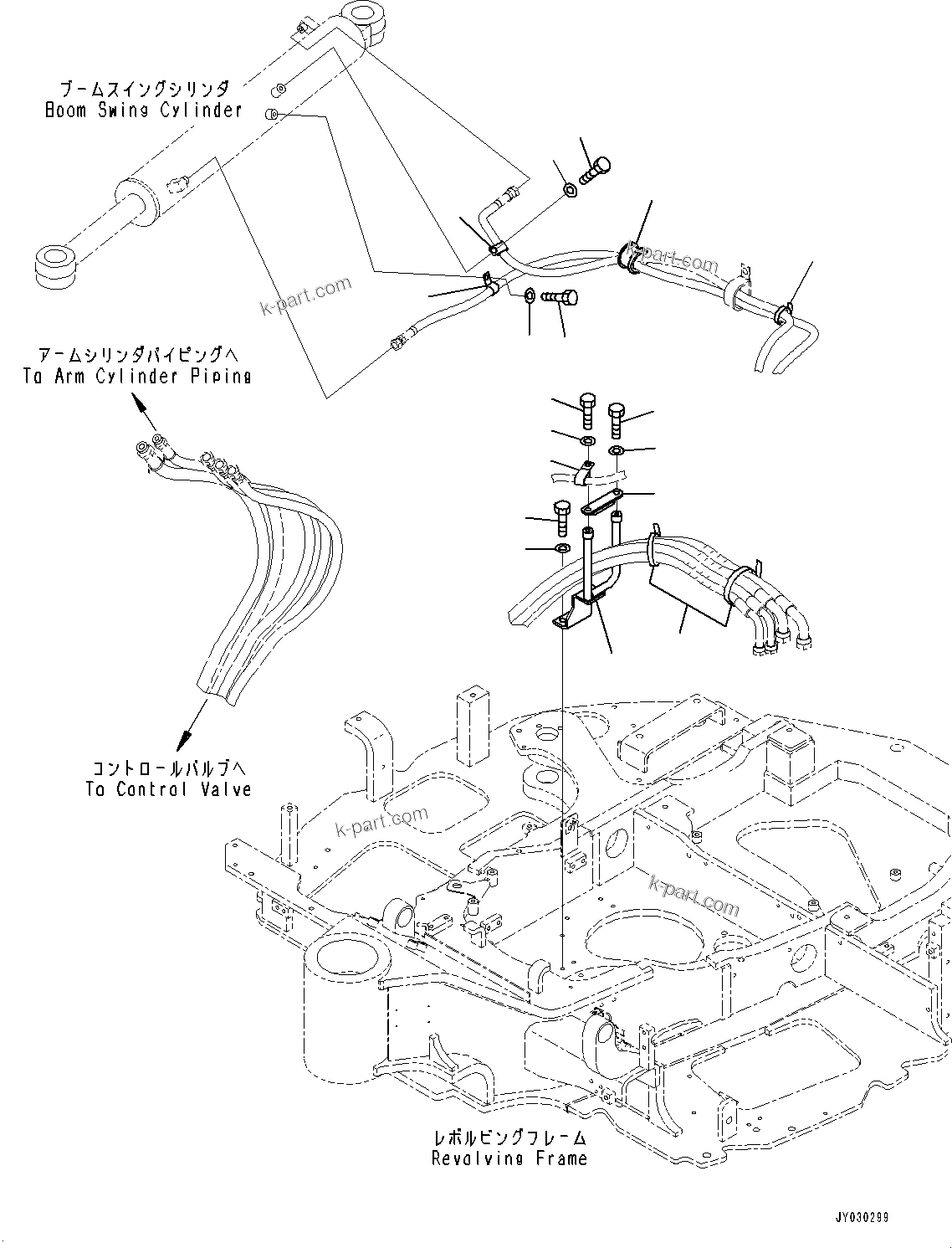 Komatsu parts book diagram for PC55MR-5E0 S/N 9101 AND UP: ACTUATOR PIPING, HOSE CLAMP