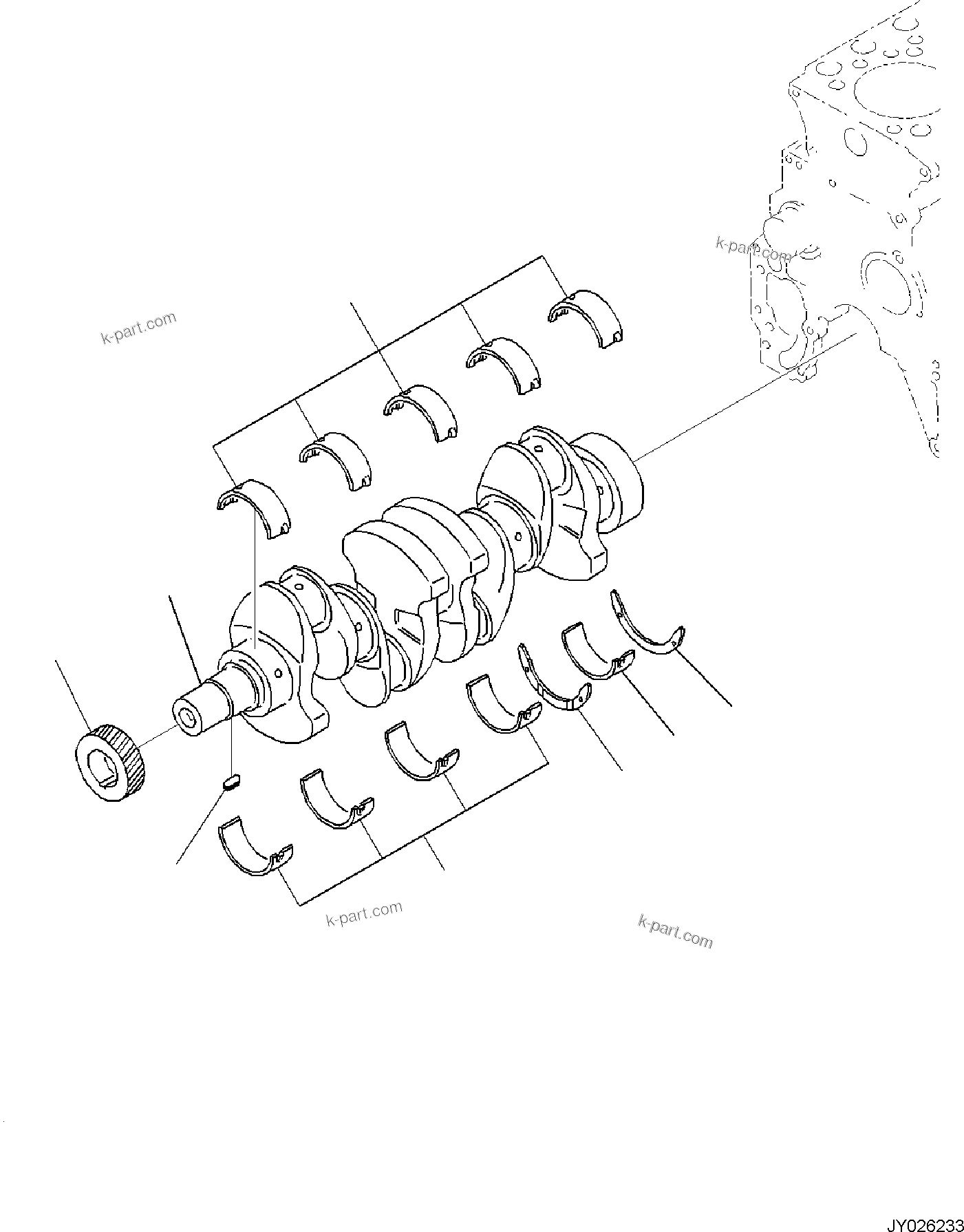 Komatsu parts book diagram for SAA4D95LE-7A S/N 801699-UP FOR PW118MR-11: ENGINE CYLINDER BLOCK AND ITS RELATED PARTS, CYLINDER BLOCK, CRANKSHAFT