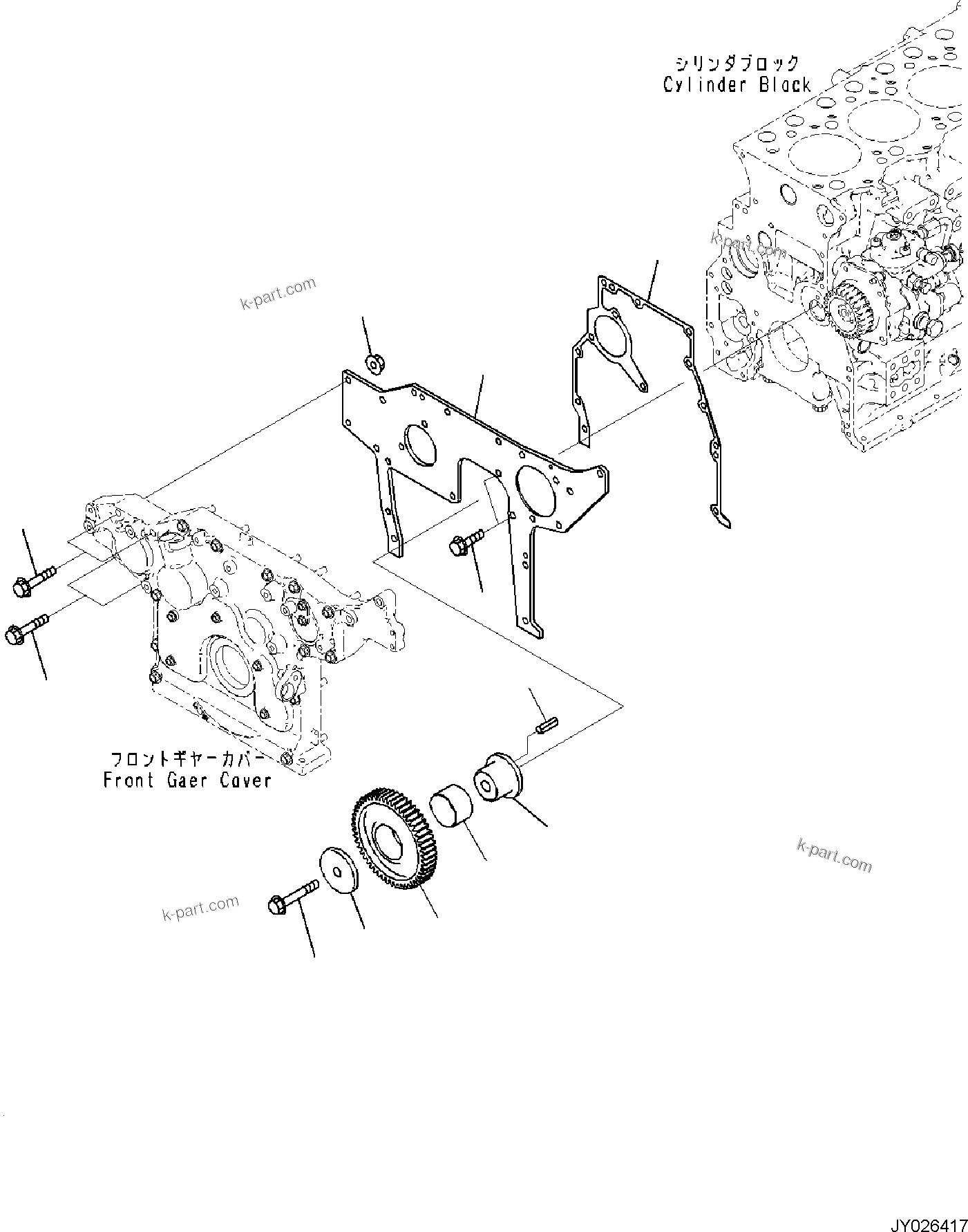 Komatsu parts book diagram for SAA4D95LE-7A S/N 801699-UP FOR PW118MR-11: ENGINE CYLINDER BLOCK AND ITS RELATED PARTS, FRONT GEAR, FOR 85AMP. ALTERNATOR