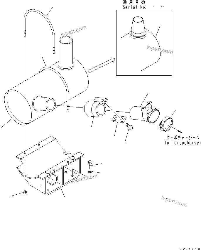 Komatsu parts book diagram for PW150ES-6K S/N K30001-UP: MUFFLER(#K30001-K35000)