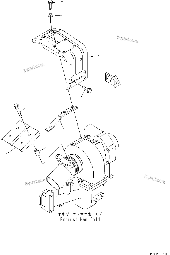 Komatsu parts book diagram for PW150ES-6K S/N K30001-UP: TURBO COVER(#K30001-K35000)