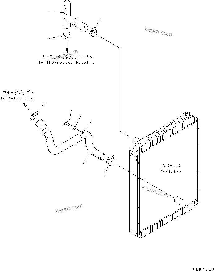 Komatsu parts book diagram for PW150ES-6K S/N K30001-UP: COOLING (PIPING)(#K30001-K35000)