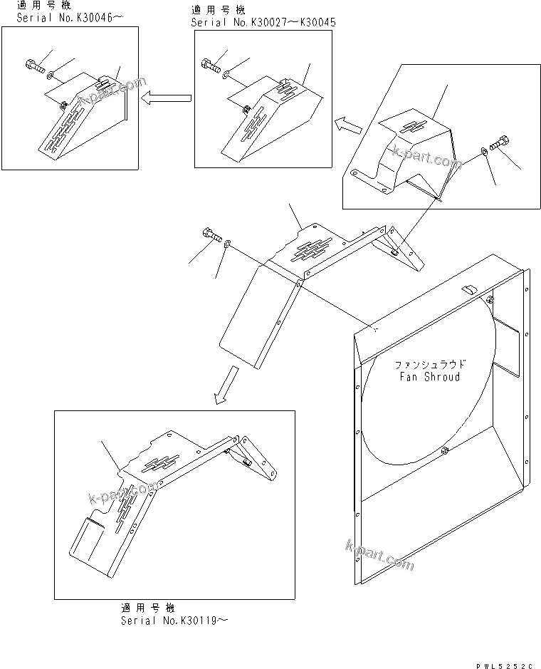 Komatsu parts book diagram for PW150ES-6K S/N K30001-UP: FAN GUARD (WITH AIR CONDITIONER)
