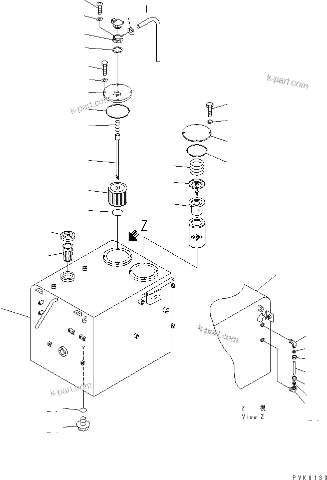 Komatsu parts book diagram for PW150ES-6K S/N K30001-UP: DUAL TANK (FUEL AND HYDRAULIC OIL) (TANK)(#K30001-K34000)