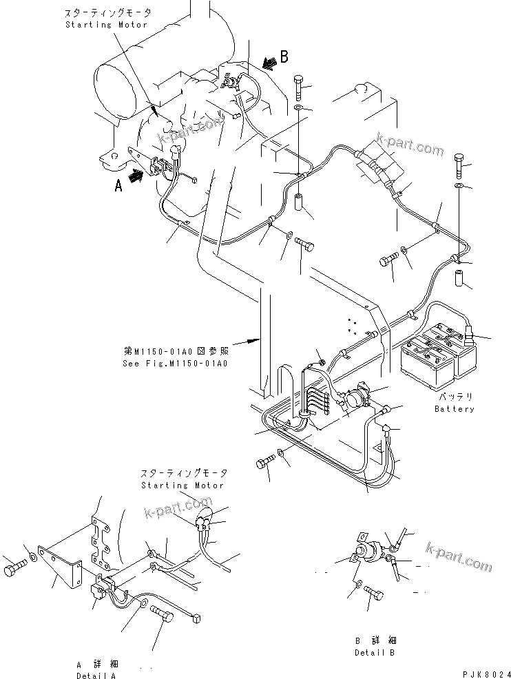 Komatsu parts book diagram for PW150ES-6K S/N K30001-UP: WIRING (STARTING HARNESS)